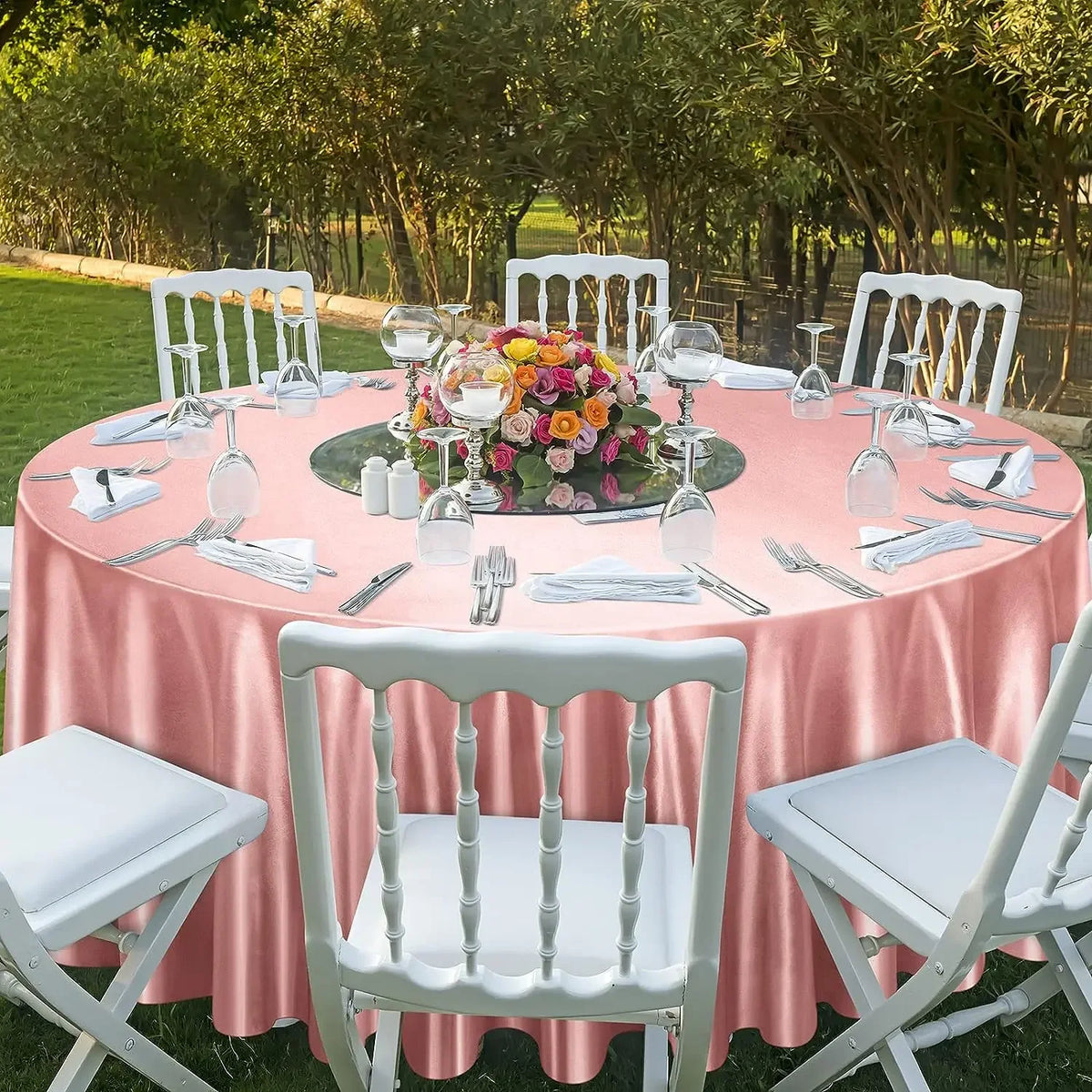 nappe table satin rose pâle unie classique mariage anniversaire extérieur noël 275cm