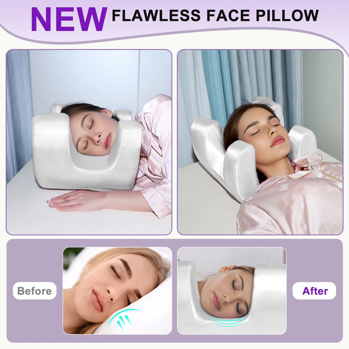 coussin sommeil satin blanc anti ride memoire forme contour cou zipper