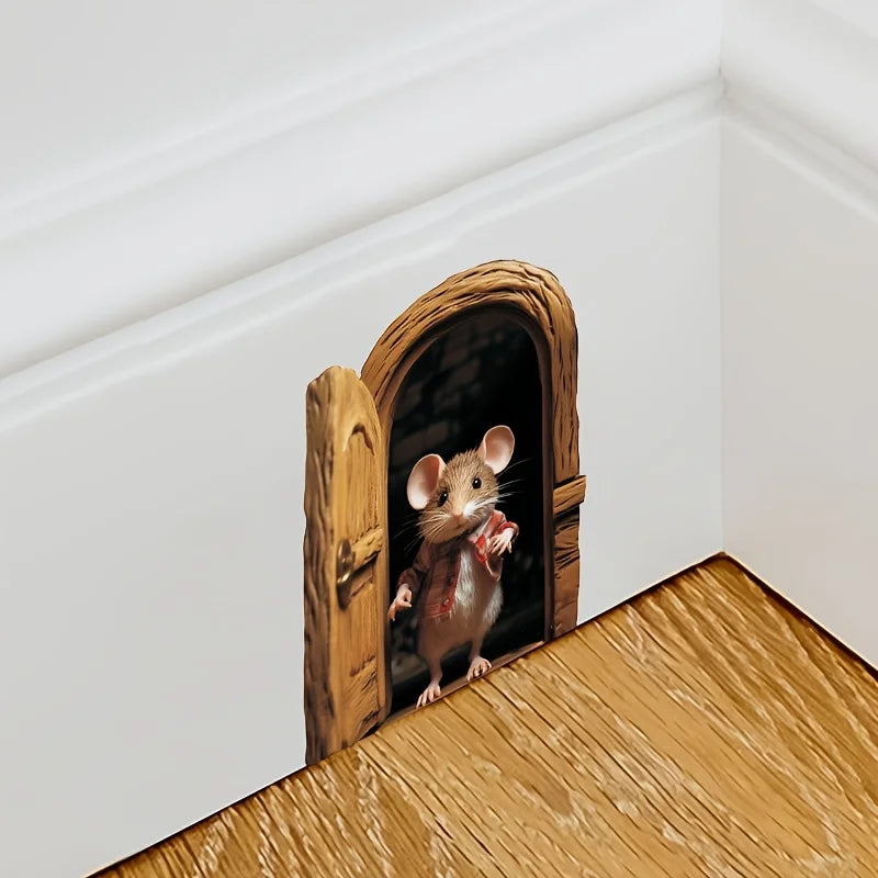autocollant mural réaliste souris porte poignée adhésif pvc marron beige gris blanc noir décoration