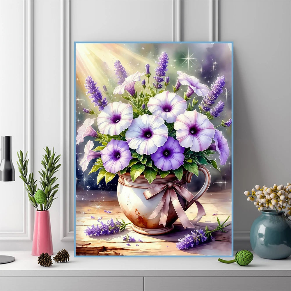 tableau diamant fleurs bouquet feuilles ruban rose peinture classique résine