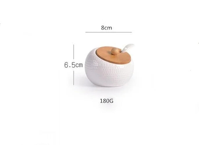 pot épices porcelaine blanc couvercle bambou moderne respectueux environnement cuillères plastique blanc herbes épicées(stockage)