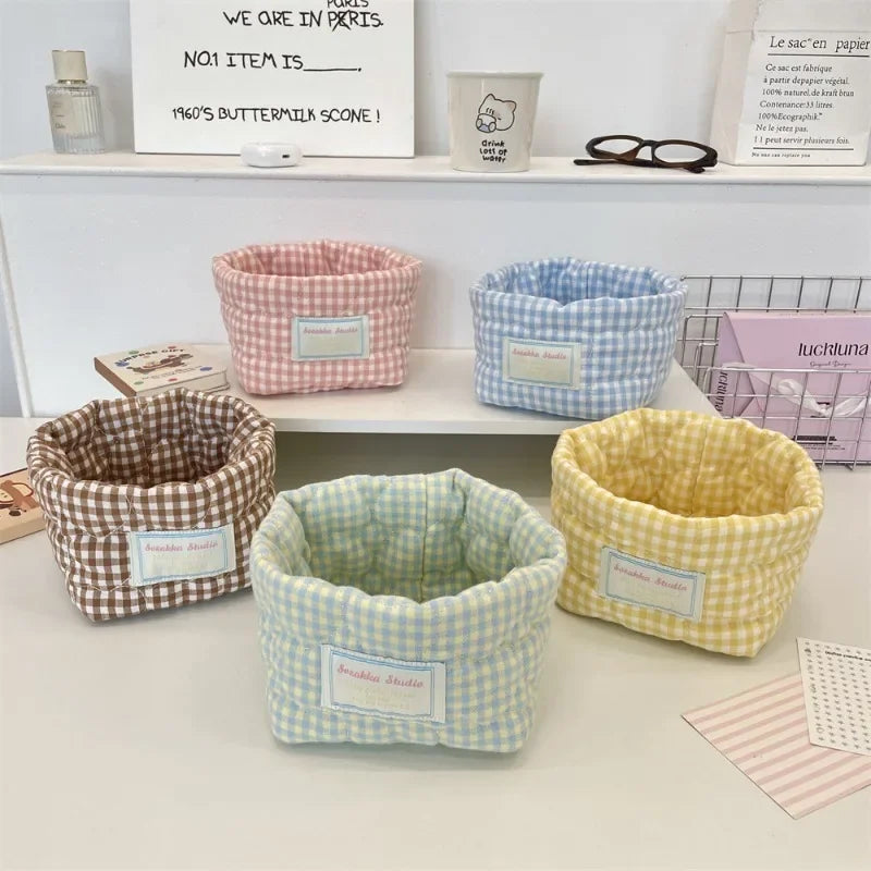 paniers rangement carreaux blancs moderne rose bleu vert jaune clair imperméable tissu coton polyester