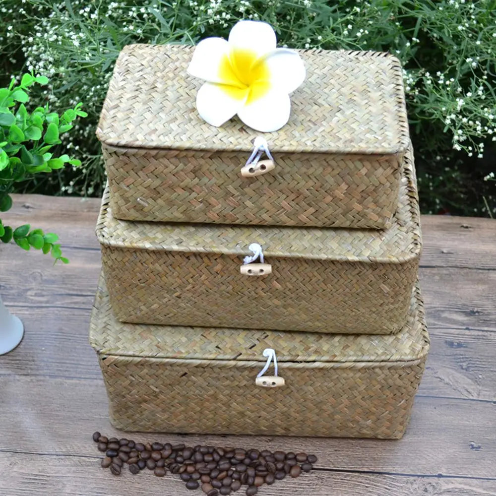 coffre provisions réutilisable osier couleur brun clair rustique respectueux environnement utilisation multiple articles divers