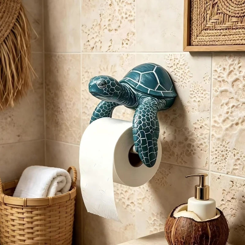 support papier toilette forme tortue bleu vert moderne fixation murale sans vis apparentes