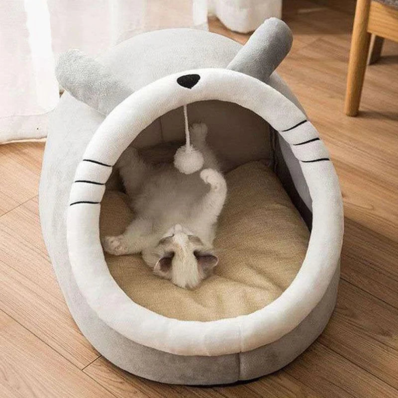 lit chat gris rose vert doux velouté confortable antiderapante coussin double face boule suspendue