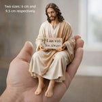 statue jésus assis inscription toujours toi résine religieuse décoration table beige texture détaillée croix