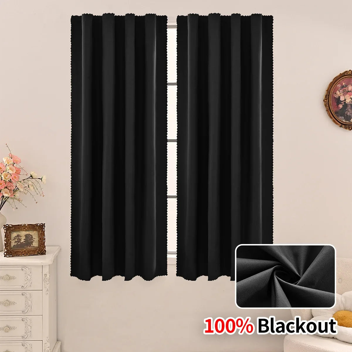 rideau moderne polyester opaque noir uni salon 60x100cm 60x130cm 60x150cm 60x200cm