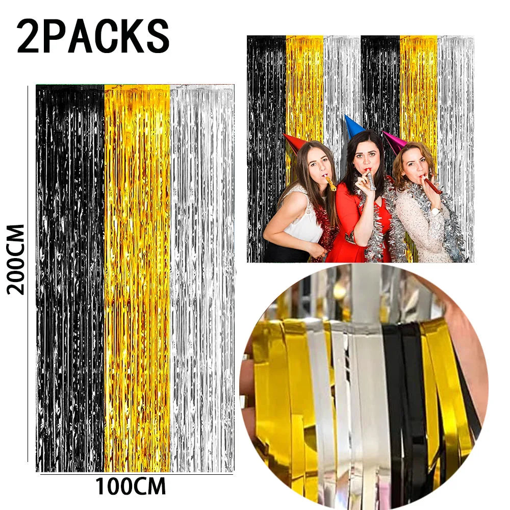 rideau franges métalliques couleurs vives mariage anniversaire décoration festive adhésif pack deux