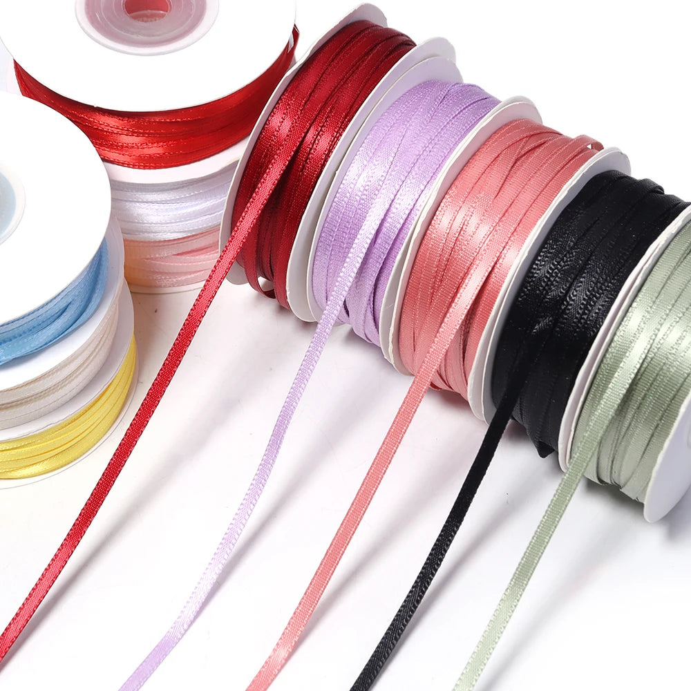 rubans satinés 3mm rouge blanc rose violet noir vert jaune bleu clair classiques opaques