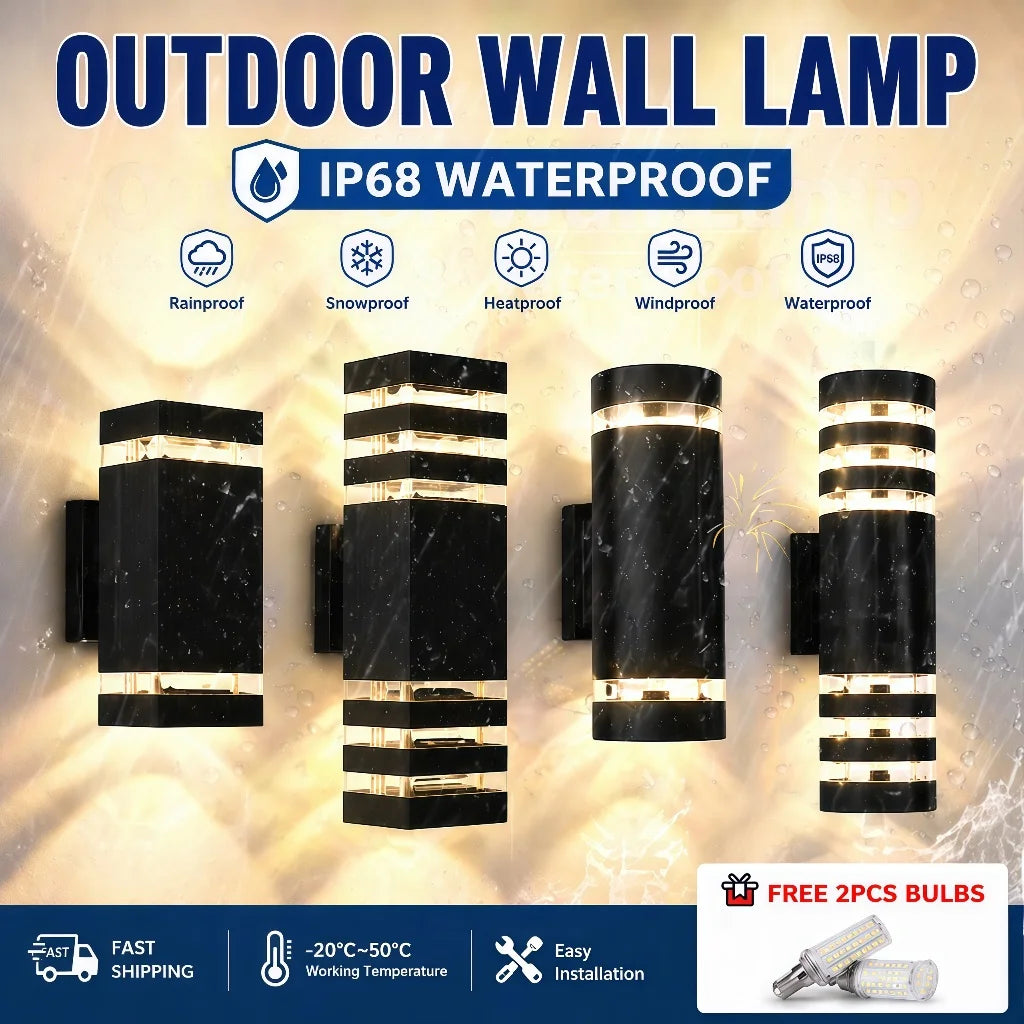 lampe murale extérieure moderne noire rayures horizontales ip65 e27 vis fixations 2000lm 85v 1année