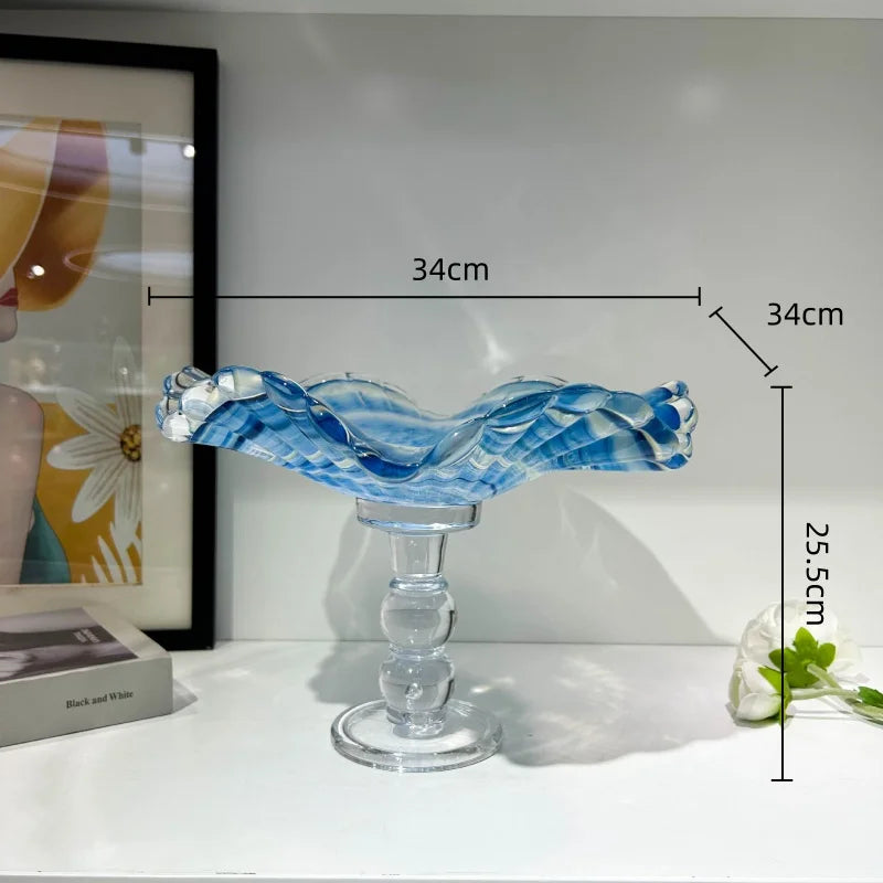 vase moderne bleu rayures horizontales artisanal transparent table décoration maison plateau fruits
