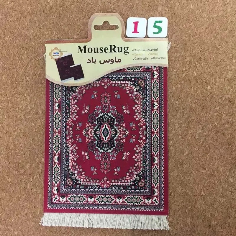 tapis souris persan ornements floraux bleu rouge beige antidérapant clips miniature