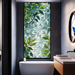 film décoratif adhésif feuilles vertes motif mosaïque semi transparent nature vitrail 100cm 45cm