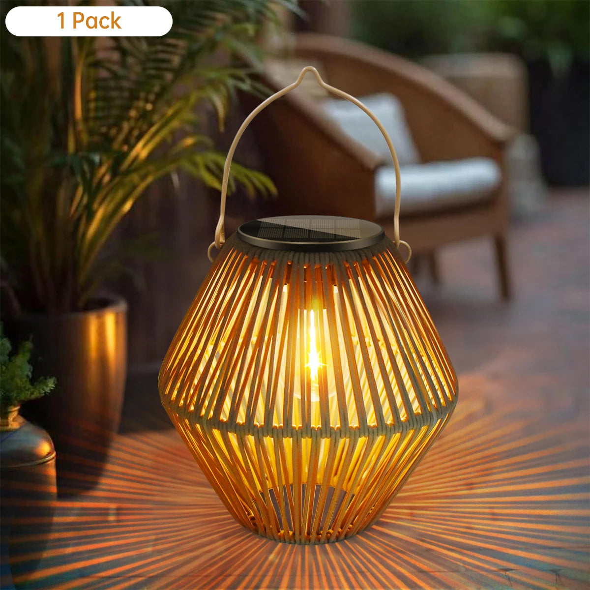 lanterne solaire bohème bambou suspension jardin led décoration patio rustique