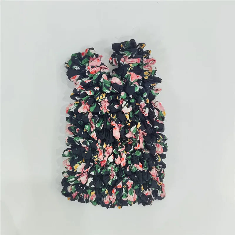 sac main pliable polyester motif fleurs boho chic noir bleu blanc rouge vert orange
