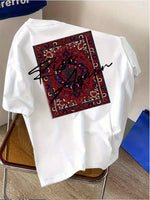 shirt noir blanc bandana rouge motifs bleus dorés coton respirant décontracté été four seasons
