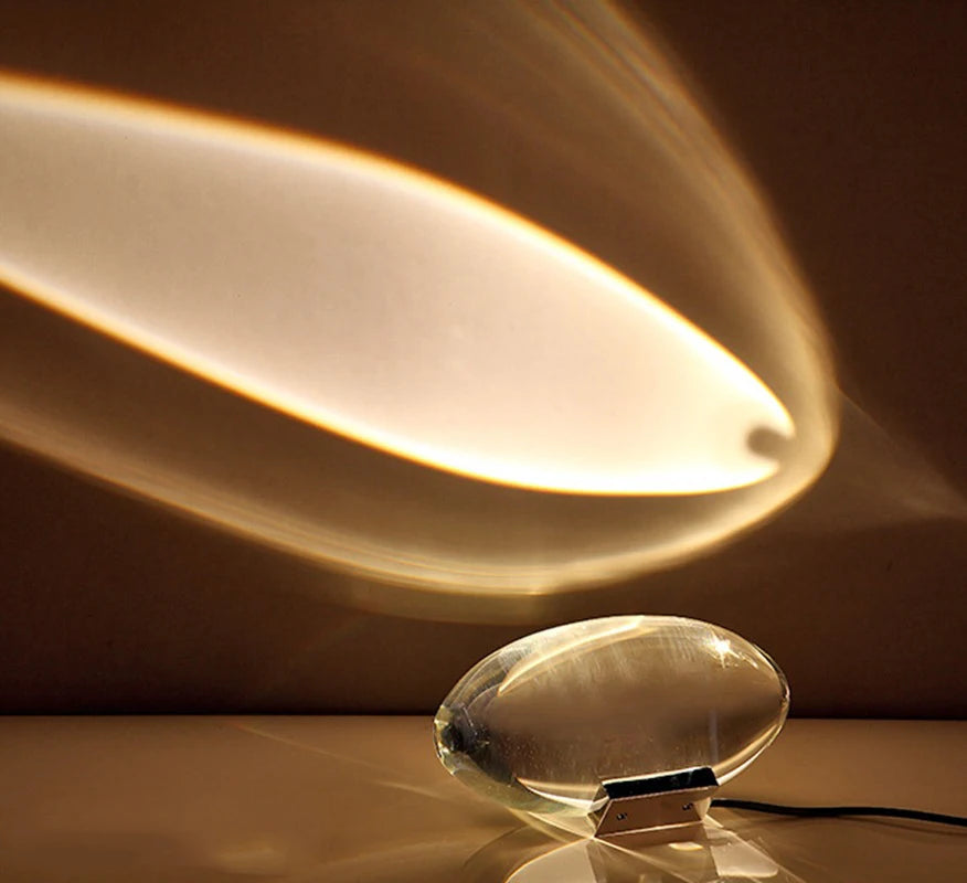 lampe table transparente minimaliste clips câble noir led cristal ovale chambre coucher lumière d'ambiance