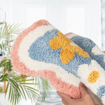 tapis bain doux moderne fleurs abstrait bleu rose blanc maison