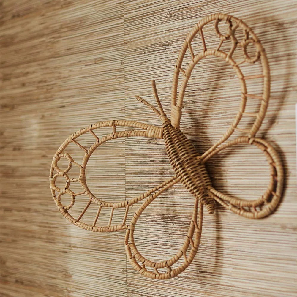 décoration murale papillon rotin naturel artisanal tissé main rustique nordiqueintérieur accessoire photo prop