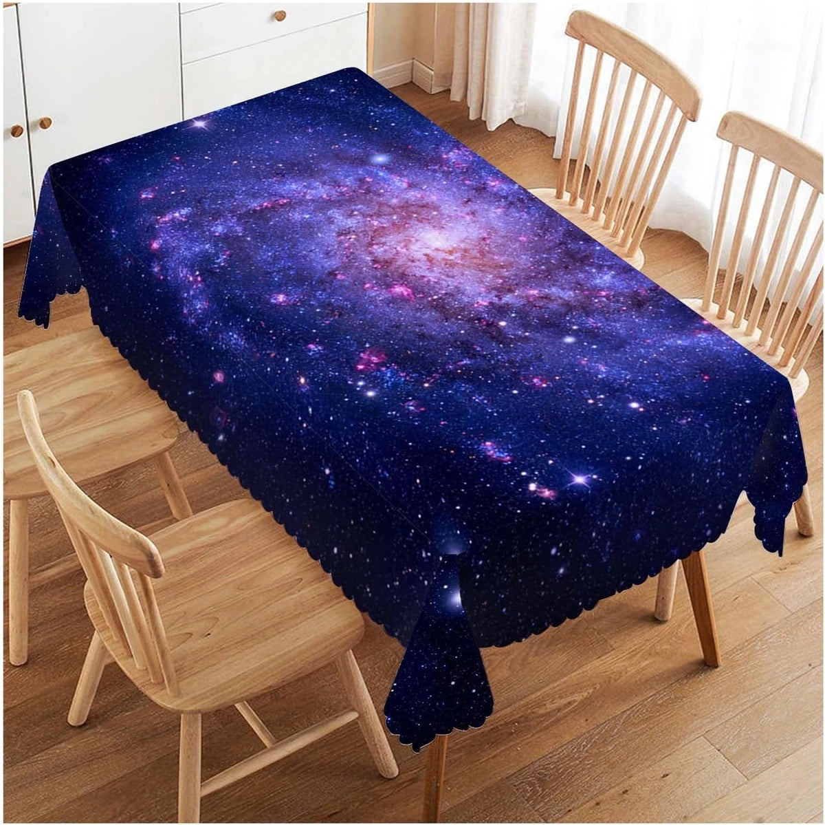 nappe table imperméable motif galaxie étoiles bleu nuit violet moderne réutilisable polyester rectangle fêtes