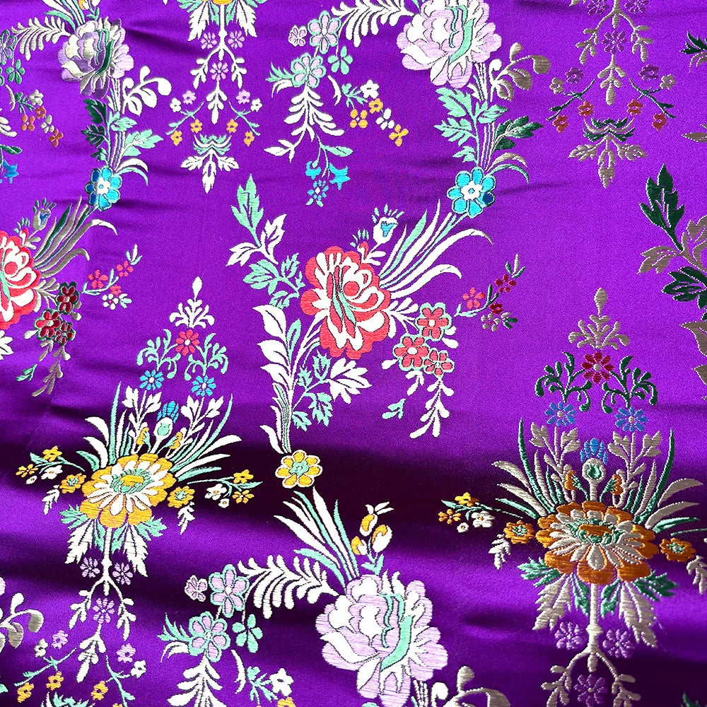 tissu brodé floral polyester opaque noir rose bleu violet traditionnel rapide respirant abrasion 75cm