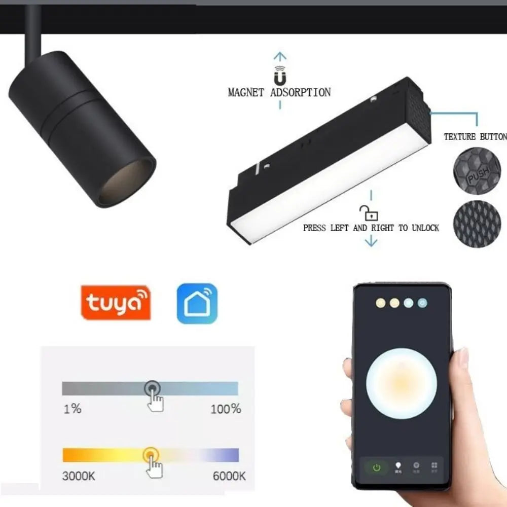 spot led noir mat rail magnétique télécommande application mobile moderne intérieur