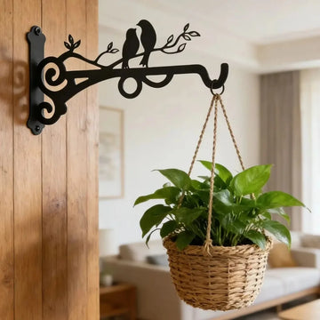 support mural métal oiseaux décoratif paniers plantes lanterne LED mangeoire graines fixations vis incluses