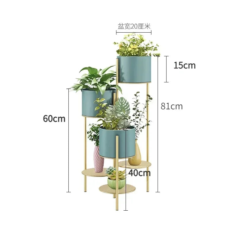étagère plantes moderne or fer niveaux pots différents ajourées minimaliste