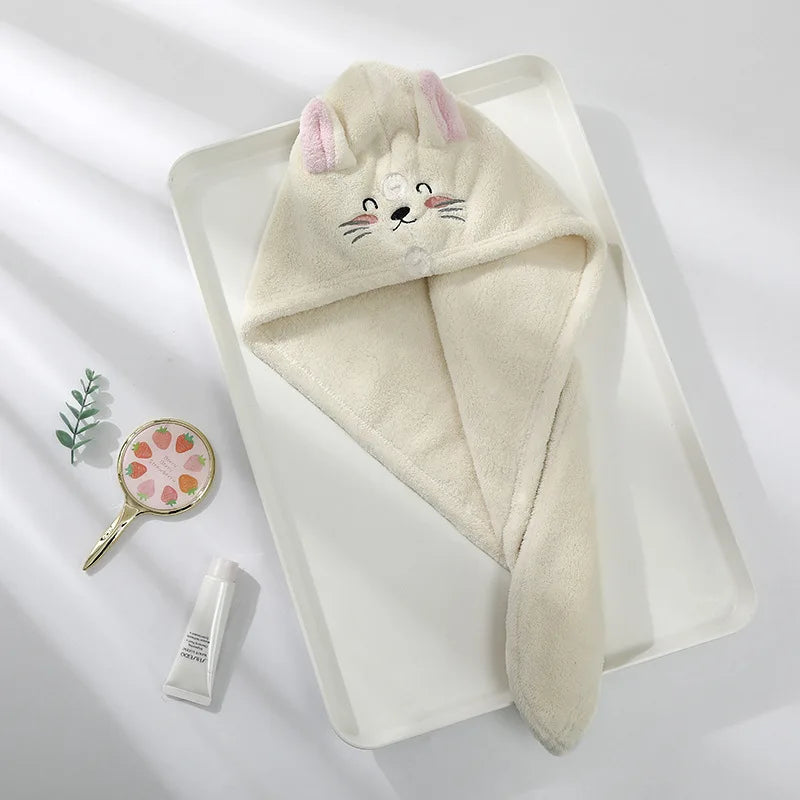 serviette capuche chats absorbante microfibre bleu clair rose pâle miroir crème inclusion unique