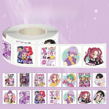 stickers adhésifs kpop personnages animés violet blanc multicolore 500 pièces 12 différents cartoongraphic