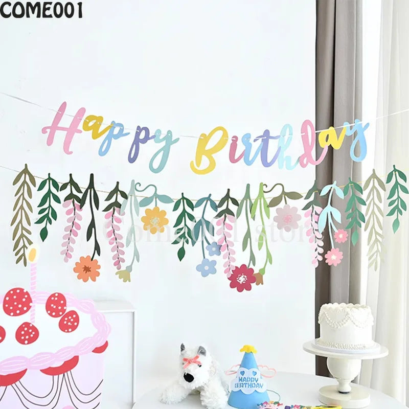 guirlande festive fleurs multicolores anniversaire mariage décoration papier texturé moderne