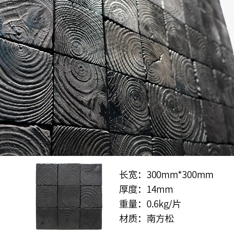 carreaux decoratifs bois anneau pin noirs rustiques modernes mur naturels 3d