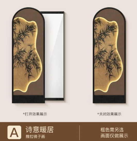 miroir artisanal noir bambou paysager mural décoration maison traditionnel ornement salon chambre