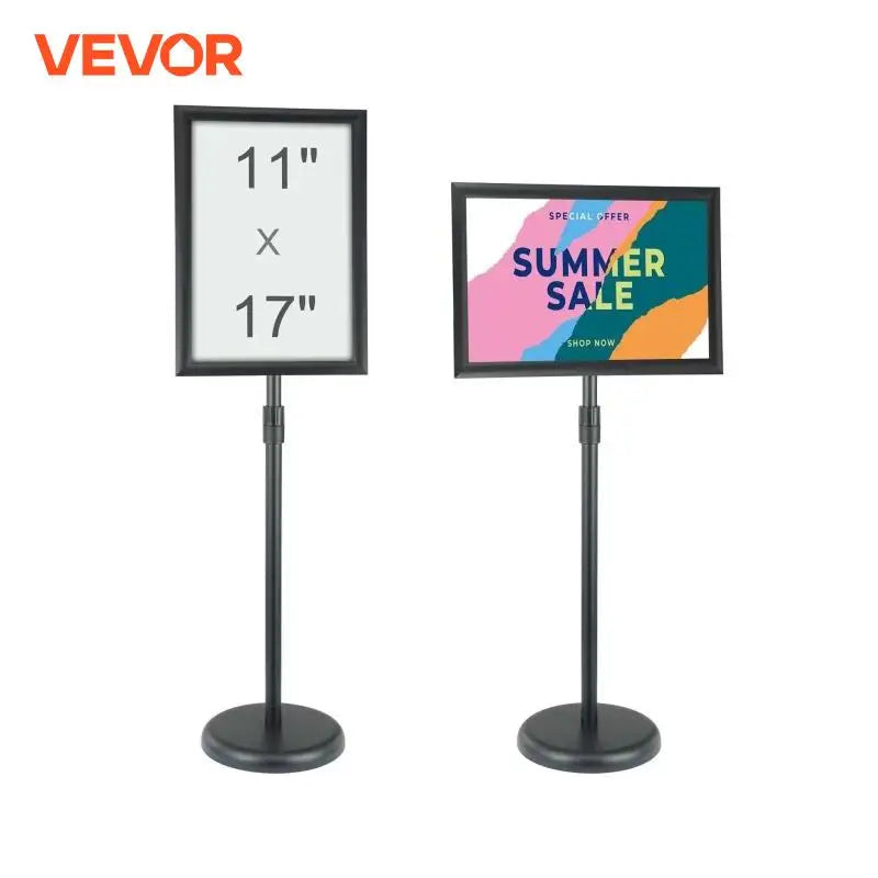 cadre publicitaire aluminium noir hauteur réglable pied rotatif support stable transparent pvc moderne affichage