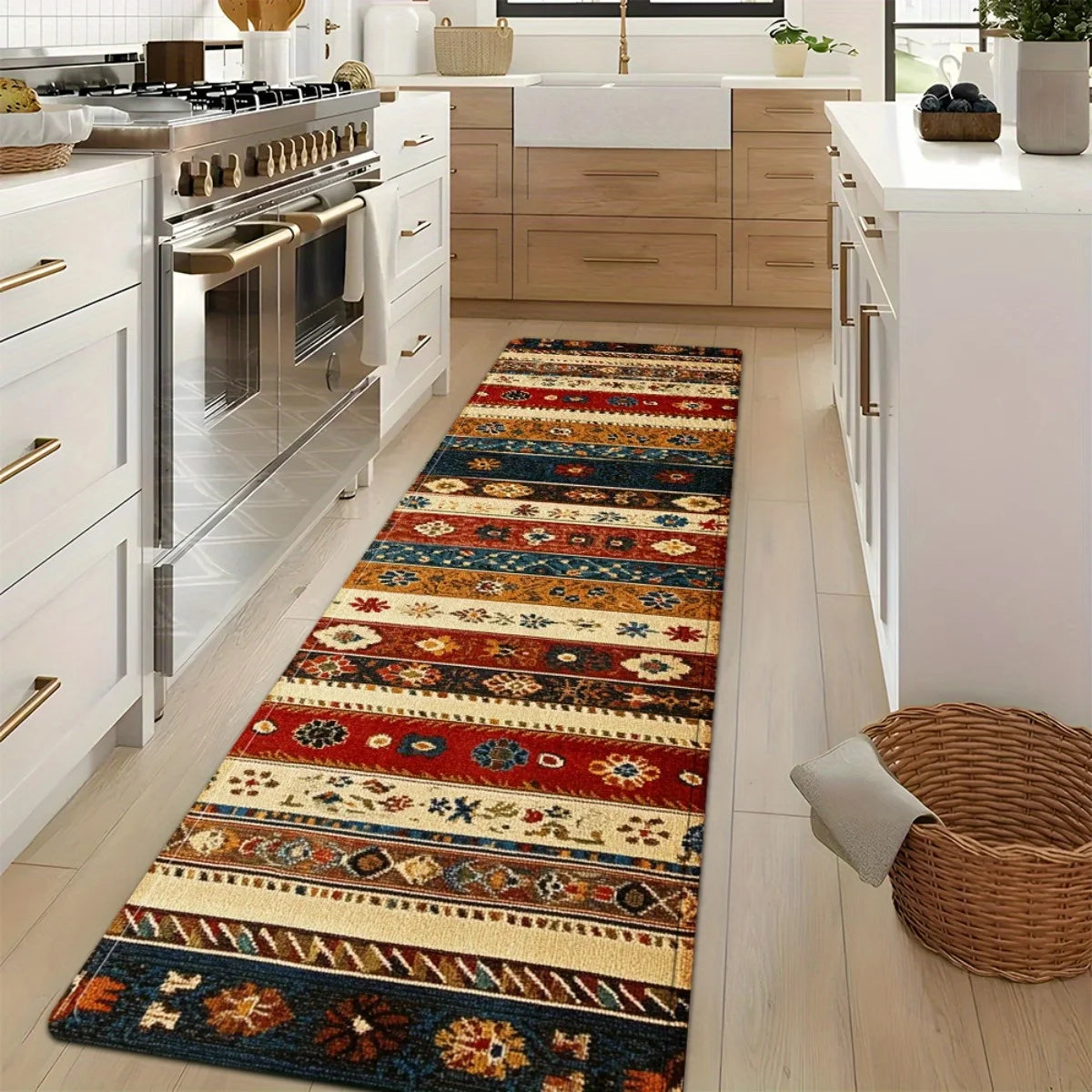 tapis ethnique motifs géométriques floraux rouge beige bleu marron antidérapant intérieur extérieur salon