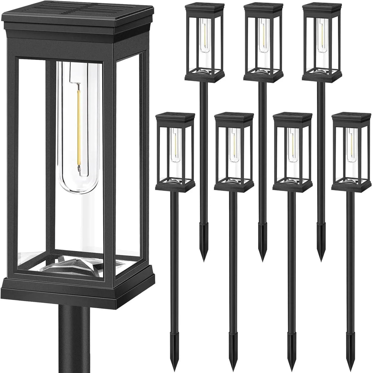 lampe solaire moderne noire transparente éclairage extérieur jardin patio vacances ip65 led rechargeable