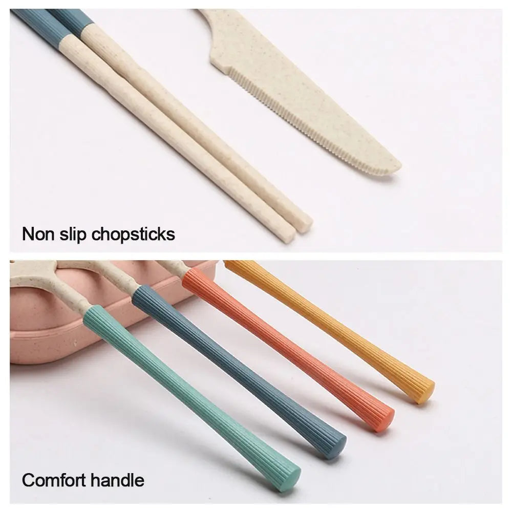 Set de couverts pour pique-nique - fourchette, cuillère, baguettes et paille