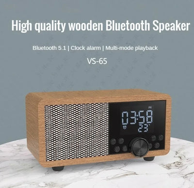Radio réveil bois brun avec affichage horloge et température