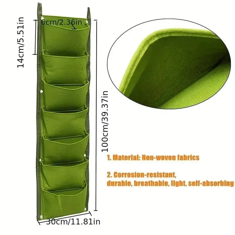 jardinière murale suspendue poches tissu noir vert rustique plante fleur herbe aromatique(vertical)