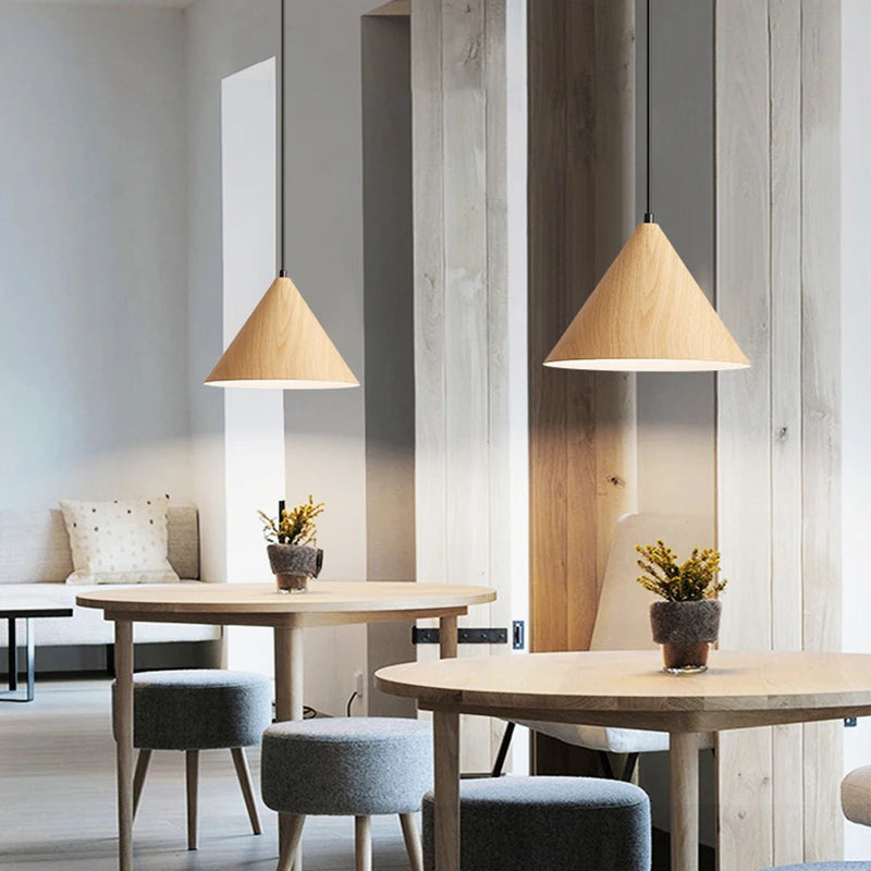 suspension lumineuse moderne bois brun conique mat salle bain chambre salon