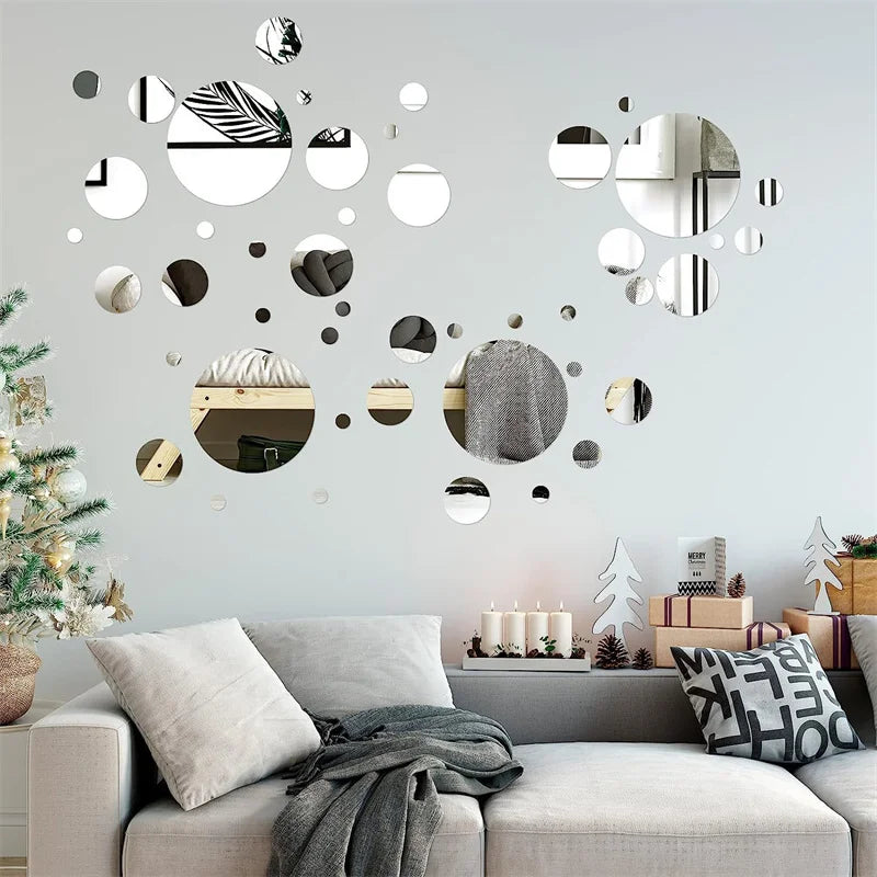 miroirs autocollants argenté modernes divers tailles opaques décoration murale chambre télé fond bricolage