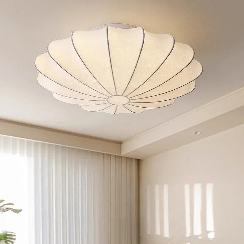 lampe moderne soie blanc rayures coquillage lumières 10 15m²