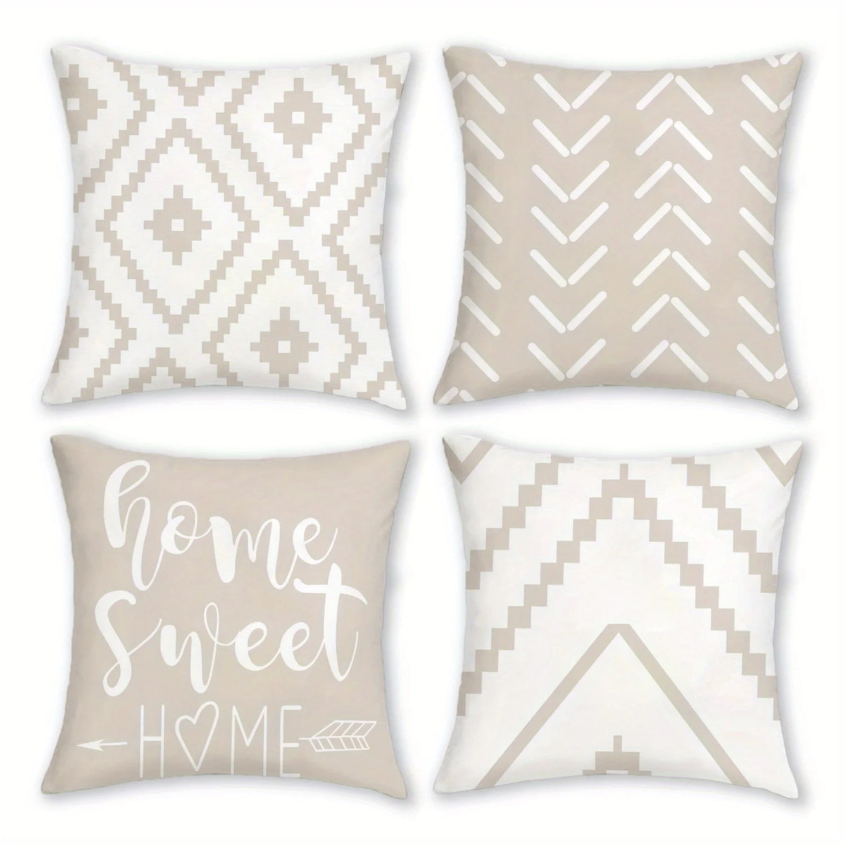 housse coussin motif géométrique moderne polyester beige blanc zipper 40x40cm chambre coucher canapé lit