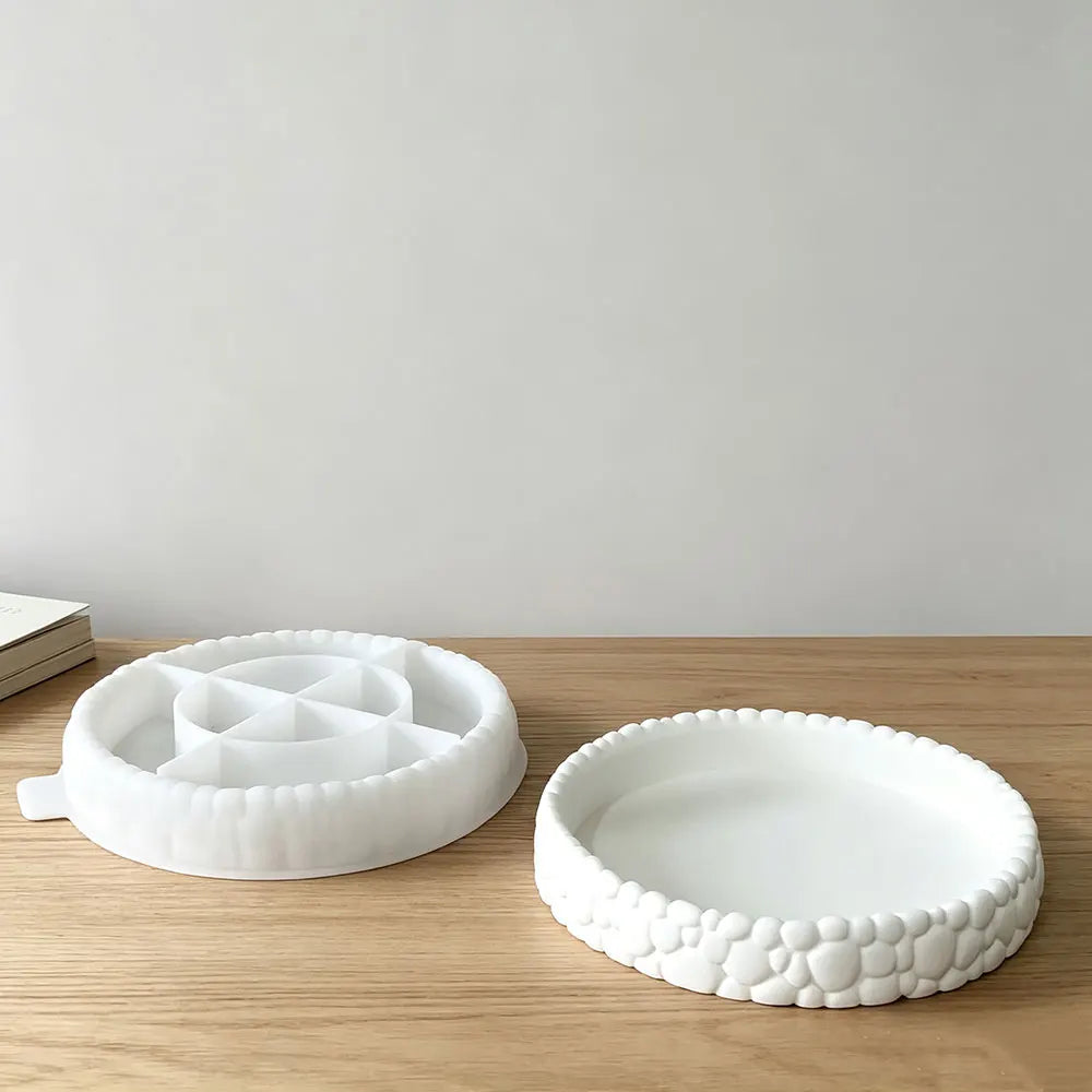 plateau silicone decoratif deux parties texturé moderne blanc vert rose violet mousse fleurs artificielles