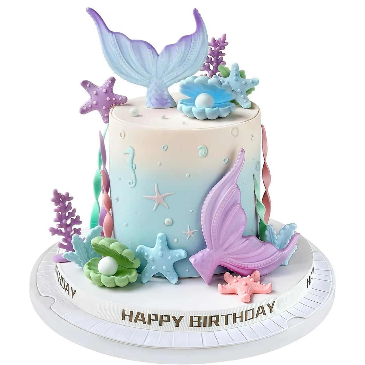 décoration gâteau sous marin sirène étoile mer algues coquillages anniversaire mariage baptême fêtes