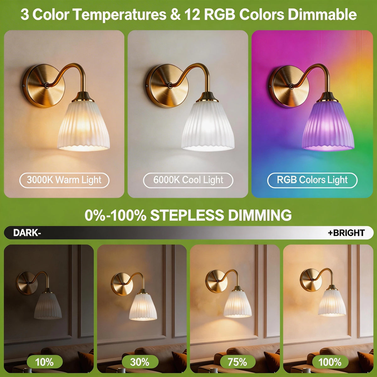 lampe murale rechargeable or blanc plissée télécommande led rgb moderne chambre salon entrée