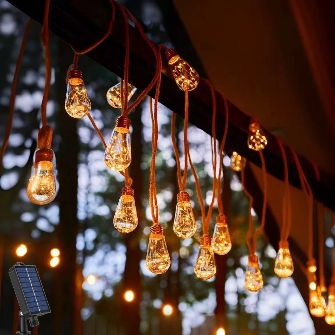 guirlande lumineuse solaire 16 ampoules vintage transparentes dorées extérieure autoinstallation led étanche ip65 abs