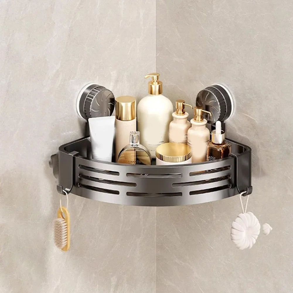 étagère salle bain moderne gris perforée succion porte savon crochets serviette