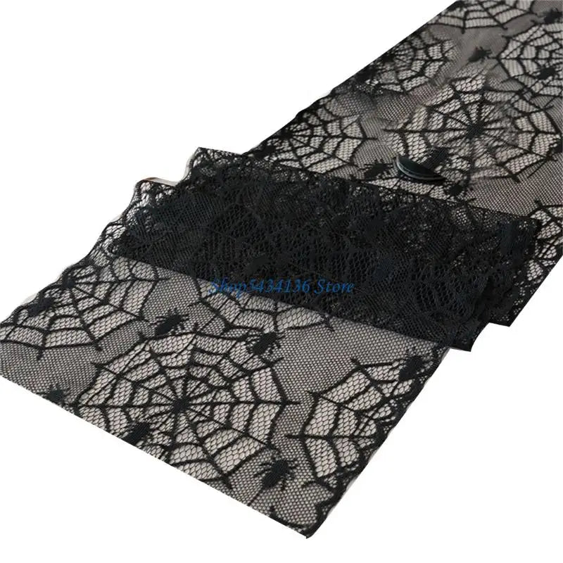 nappe noire halloween araignées toiles décorative polyester coton 30x100cm 30x150cm 30x180cm 30x200cm