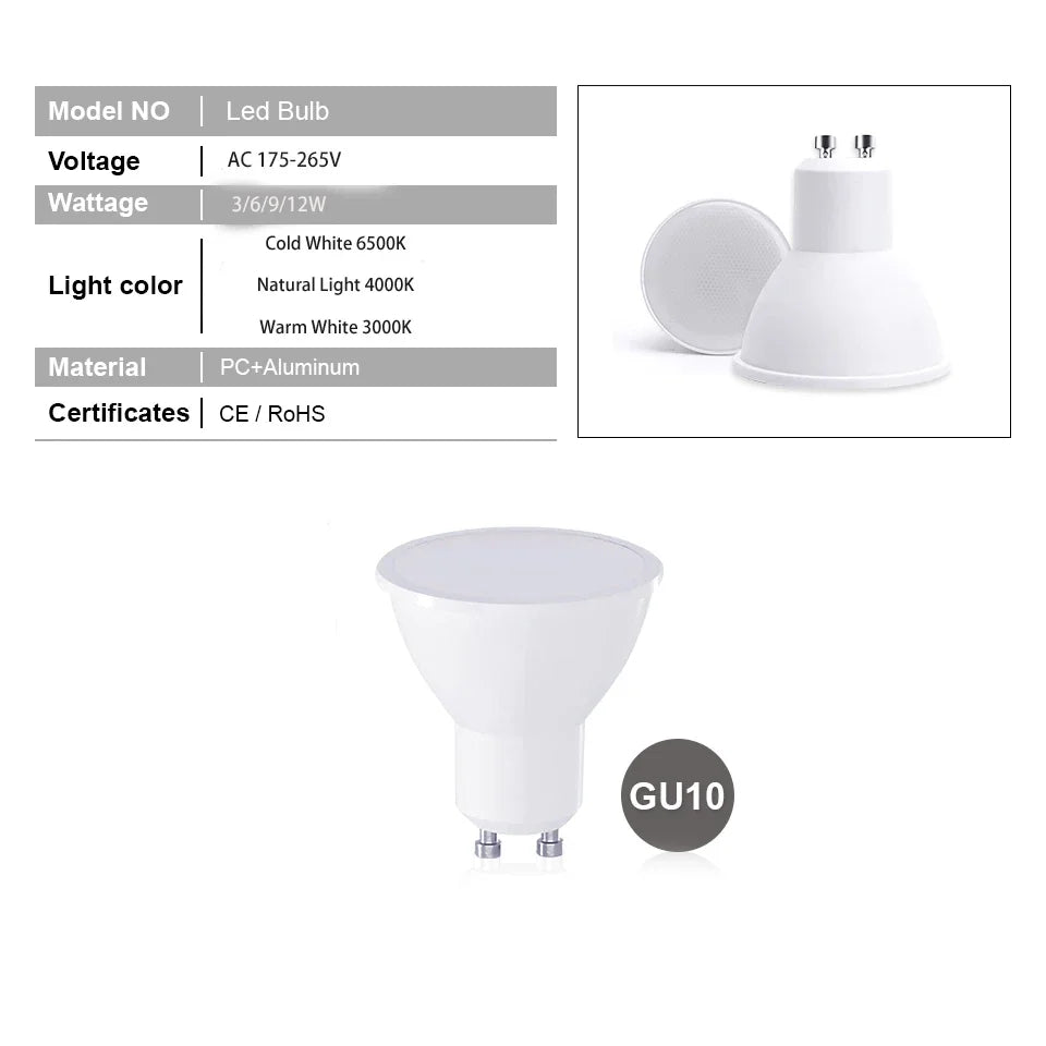 ampoule led gu10 blanc mat moderne 2700k 6500k 50000h salon chambre cuisine